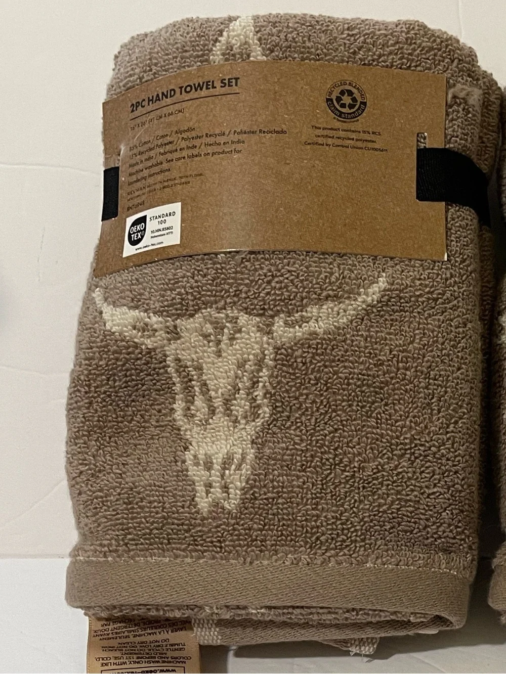 Wrangler Western Steer Skull Design Set of 2 Hand Towels - NWT **